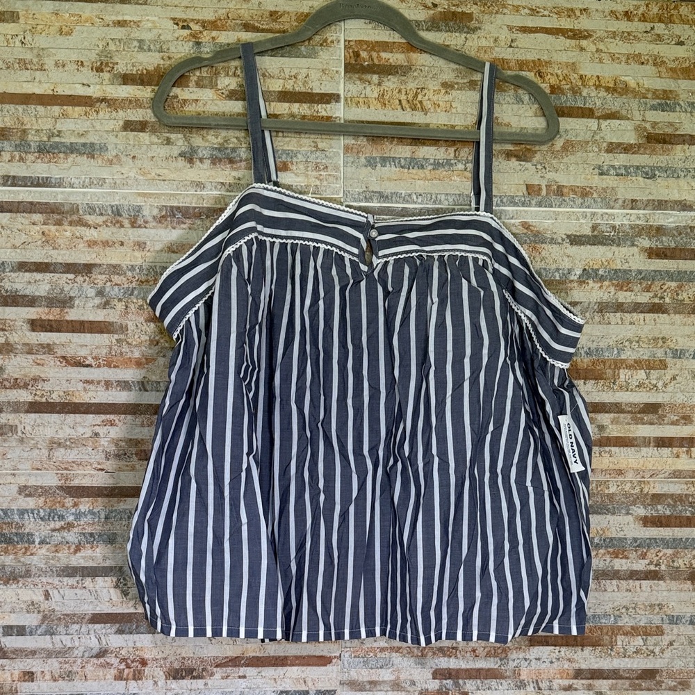 Old Navy gray and White Striped Off-Shoulder Cami with Buttons